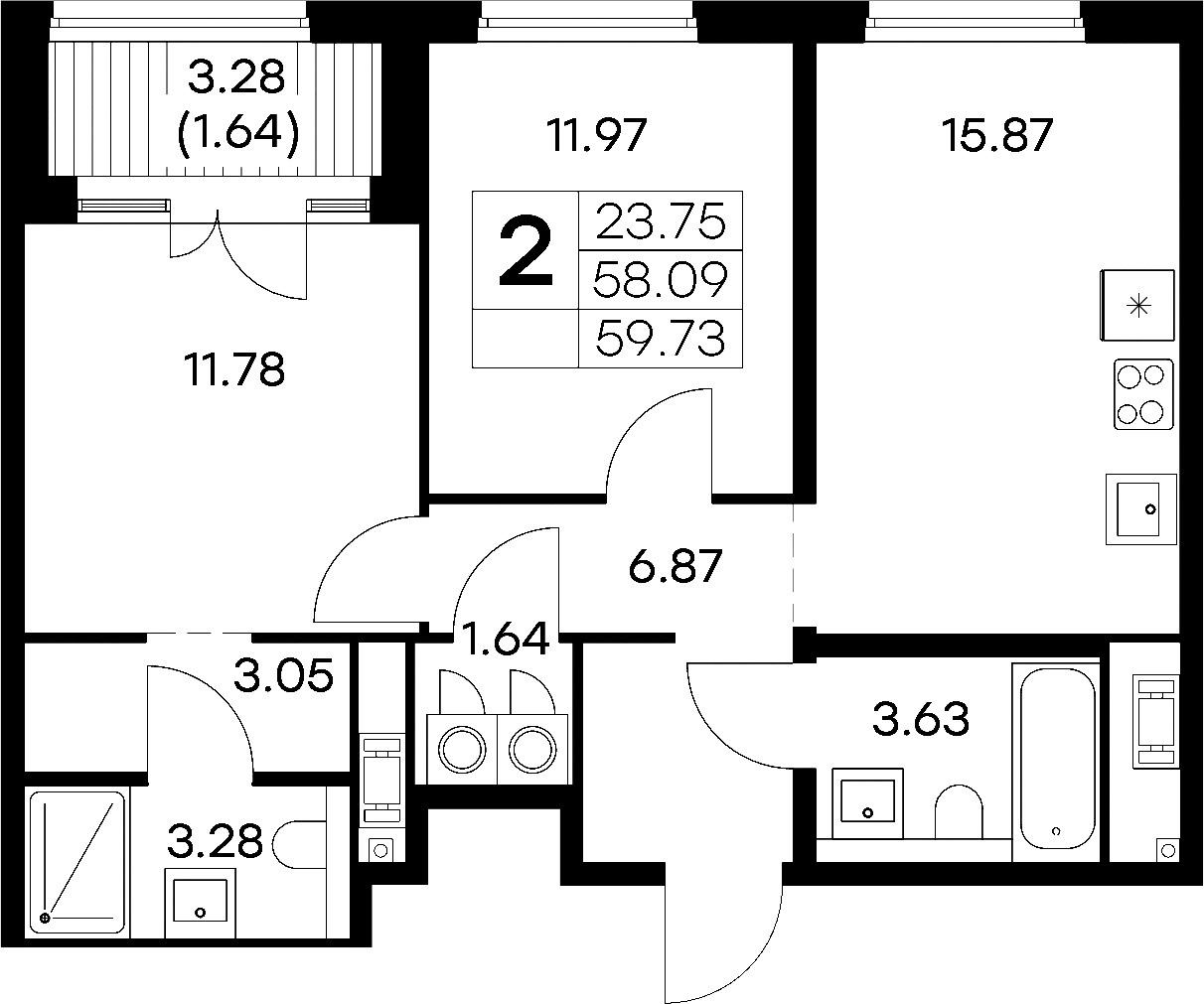 2-комнатная квартира 59.72 м², 3/6 эт., ЖК «Glorax City Василеостровский»